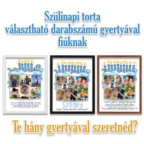 Szülinapi tortás kollázs választható darabszámú gyertyával fiúknak